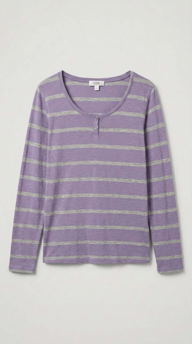 Roxy Purple and Gray Striped Long Sleeve Henley Top Size M